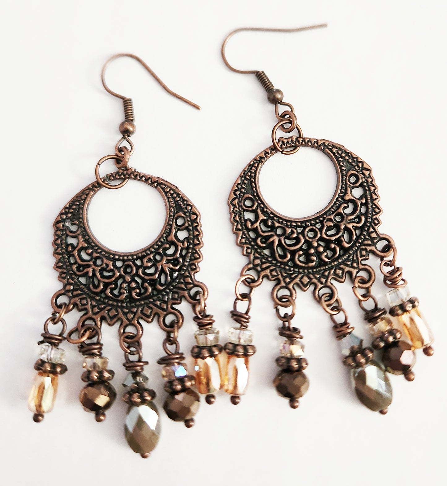 Copper metal chandelier earrings