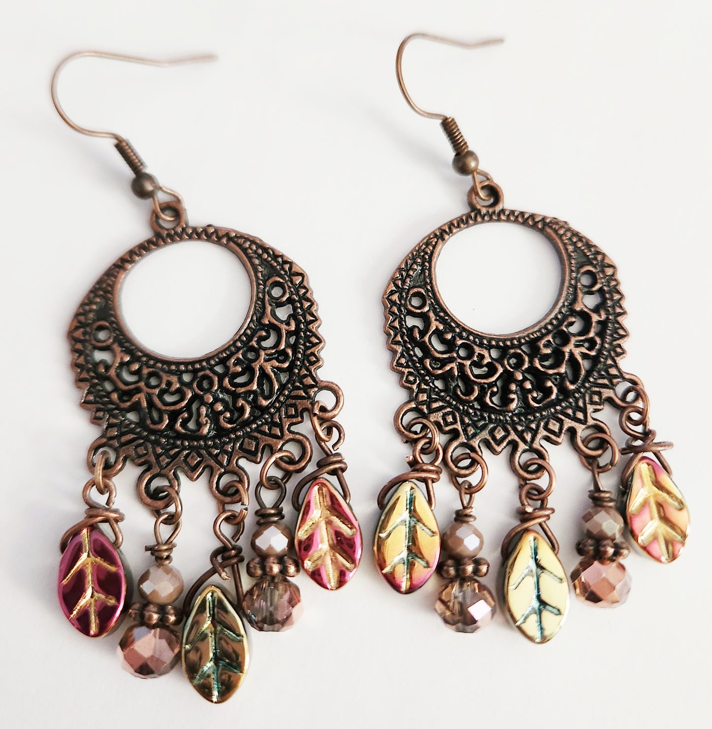 Copper metal chandelier earrings