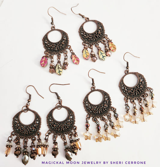 Copper metal chandelier earrings