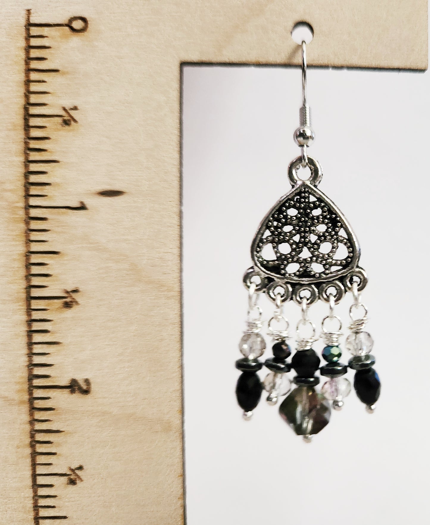 Dark silver chandelier beaded earrings