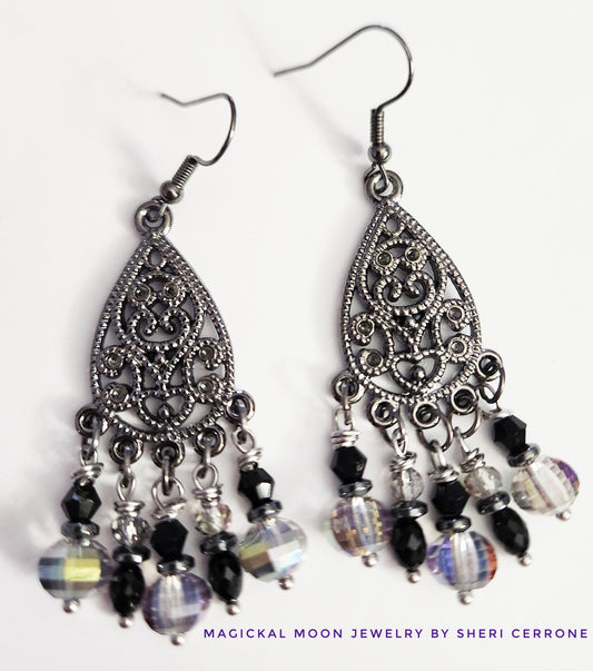 Dark silver chandelier dangle earrings