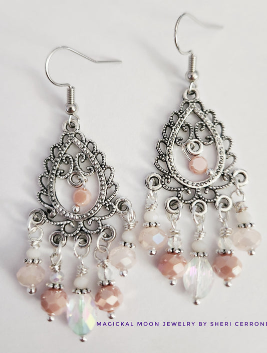 Silver filigree chandelier beaded earrings