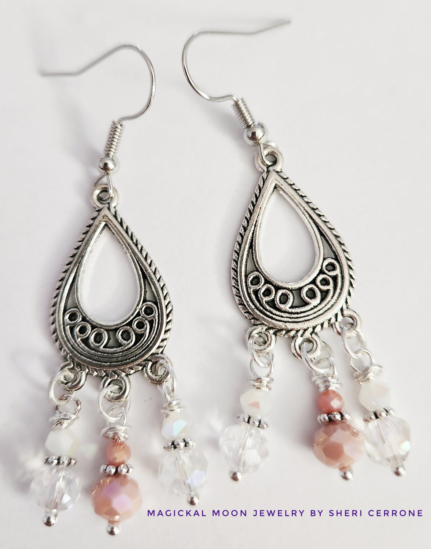 Silver teardrop chandelier earrings