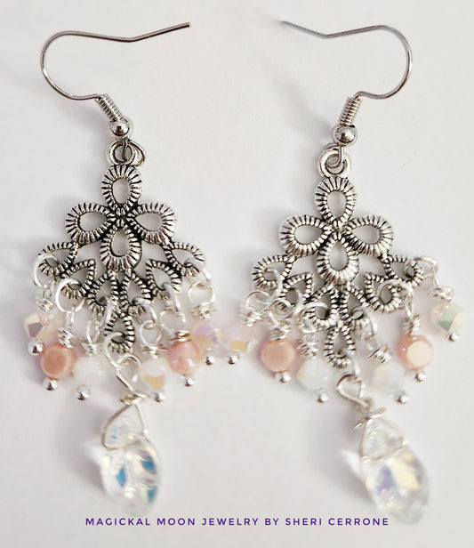Silver chandelier beaded earrings