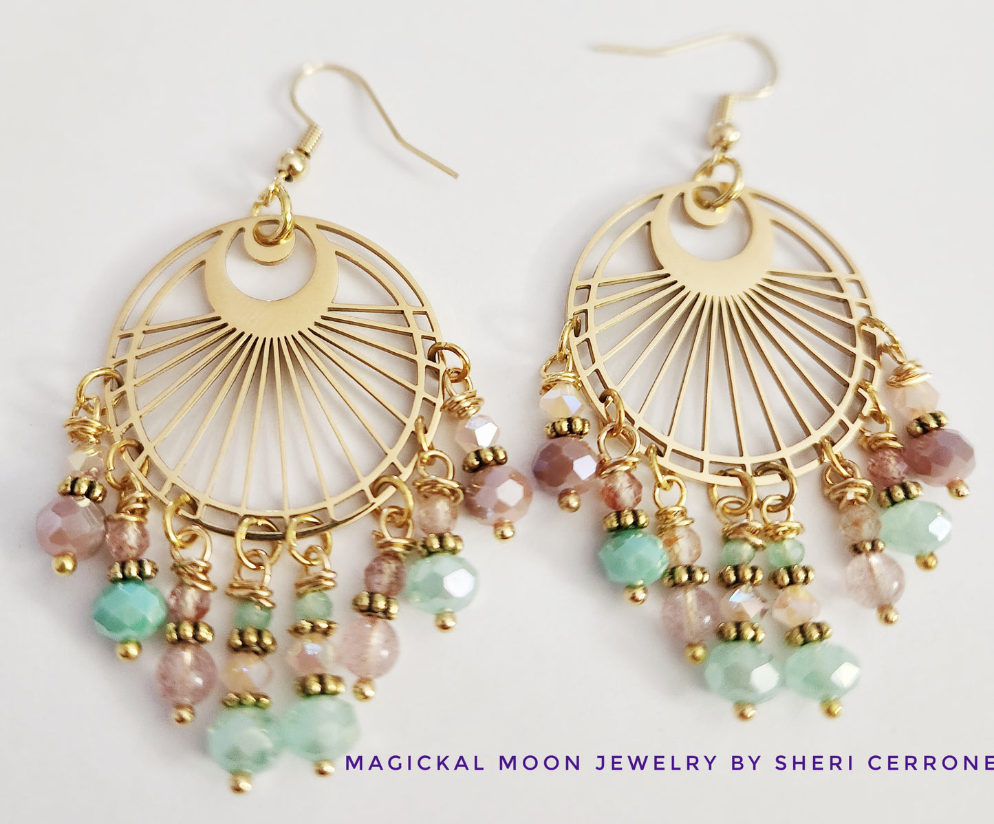 Gold crescent moon chandelier earrings