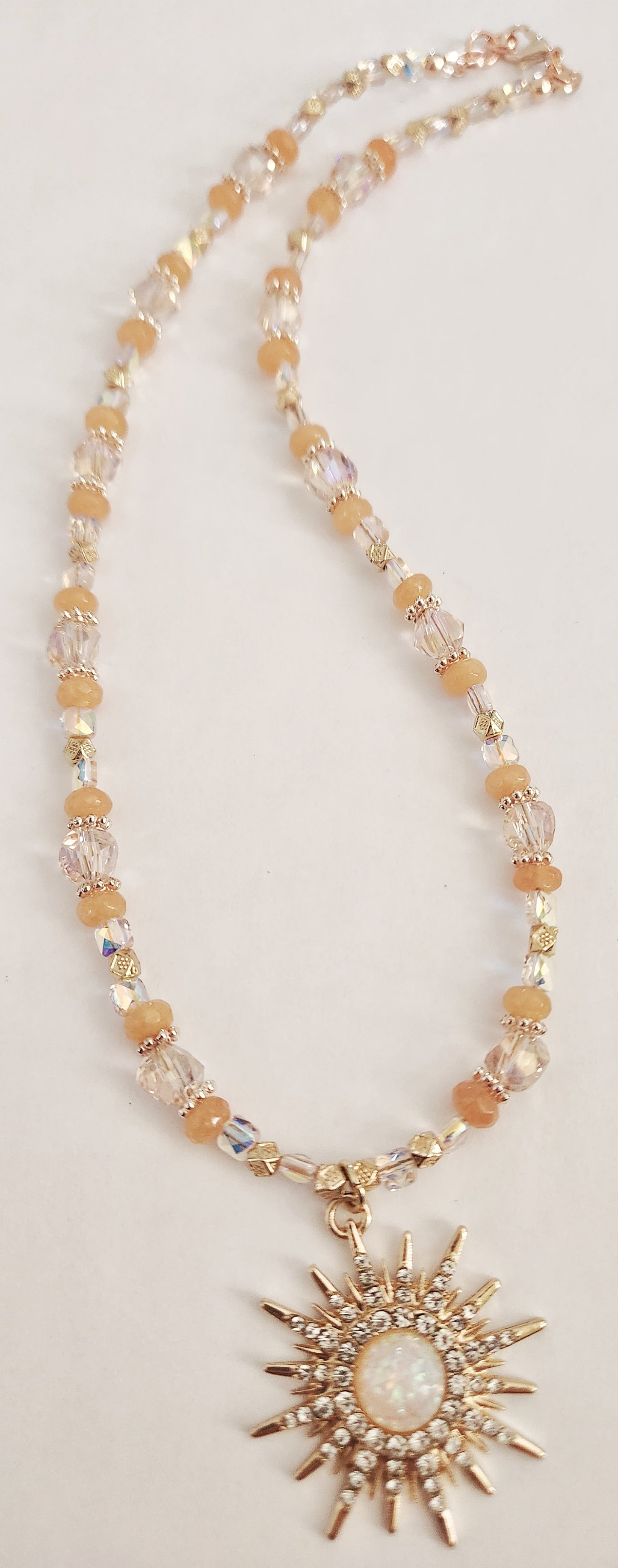 Sunburst necklace with Orange Jade gemstones