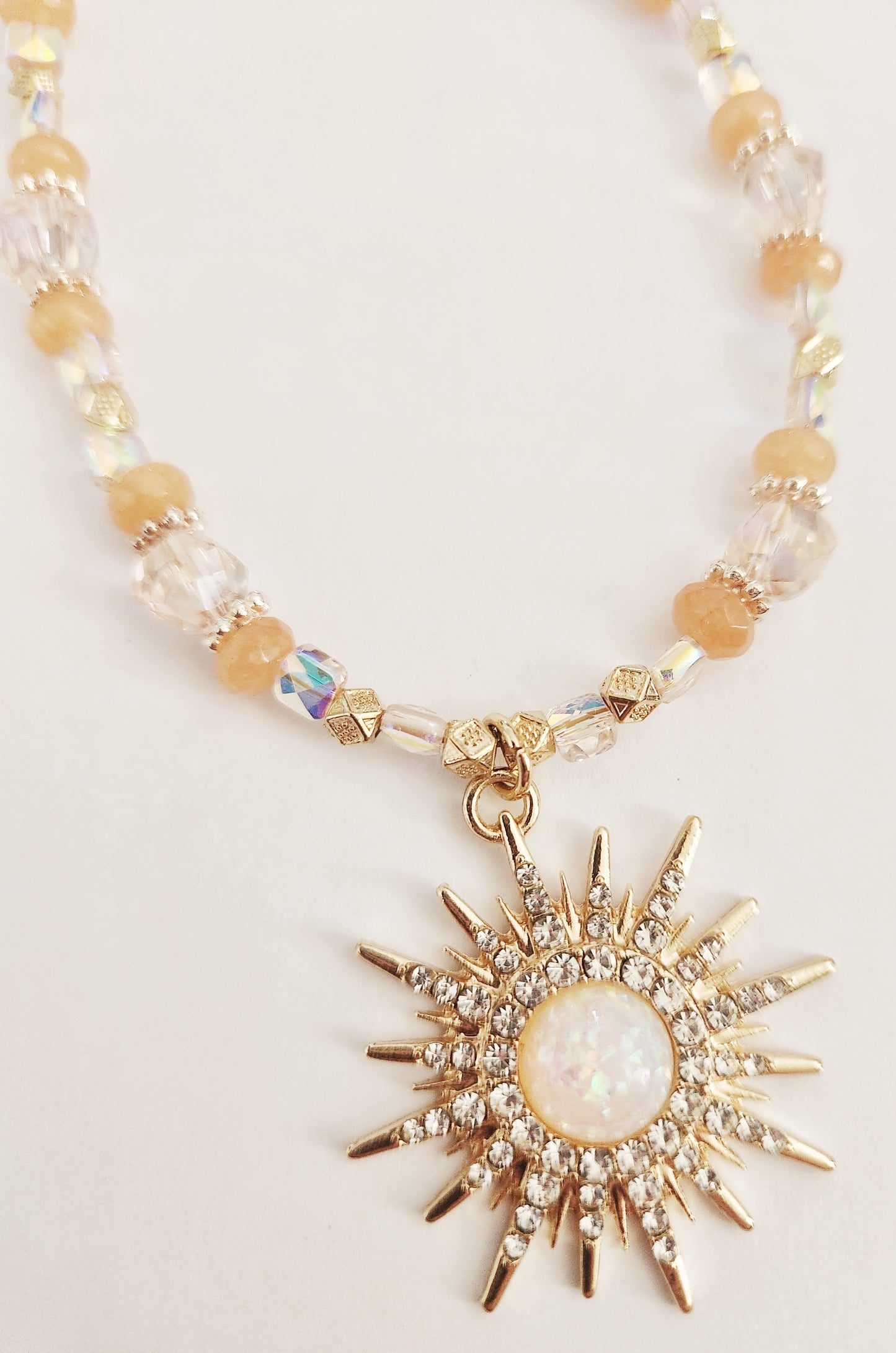 Sunburst necklace with Orange Jade gemstones