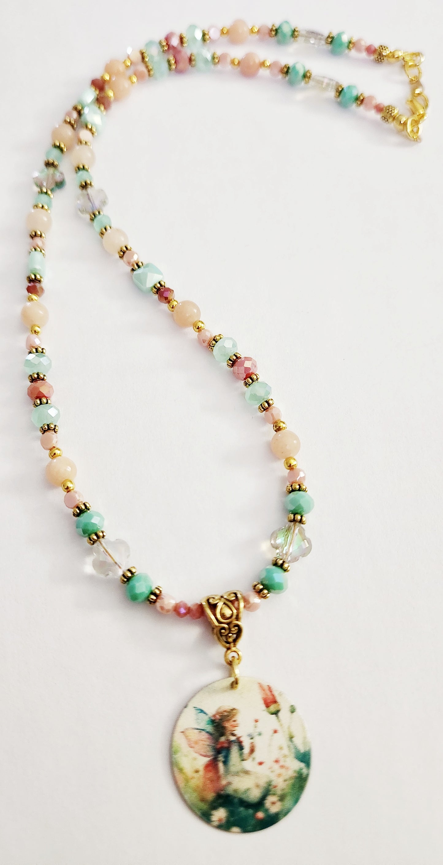 Gold fairy Peach Moonstone gemstone necklace