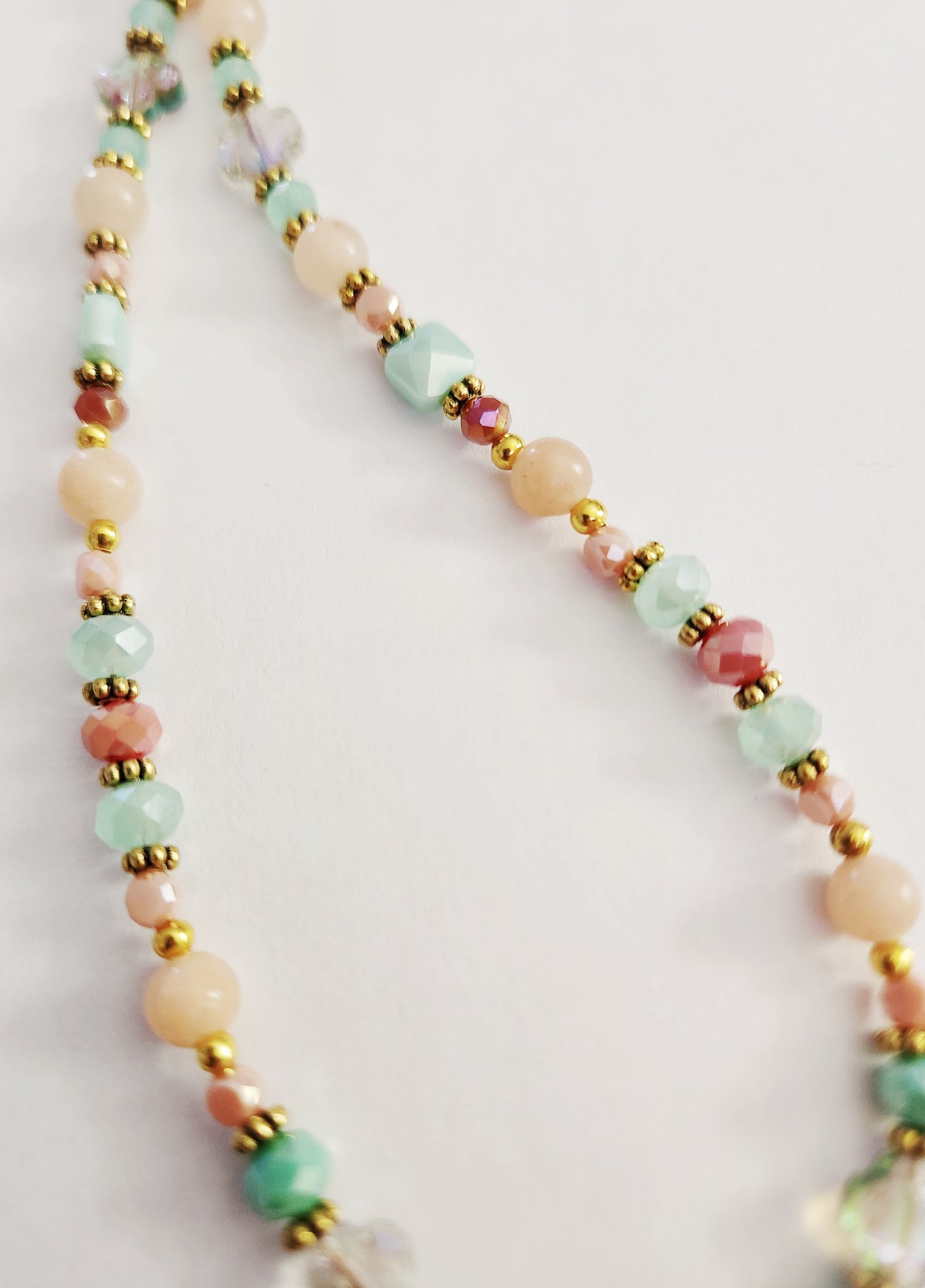 Gold fairy Peach Moonstone gemstone necklace