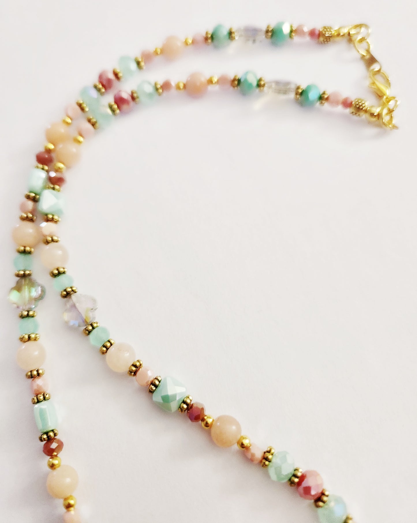 Gold fairy Peach Moonstone gemstone necklace