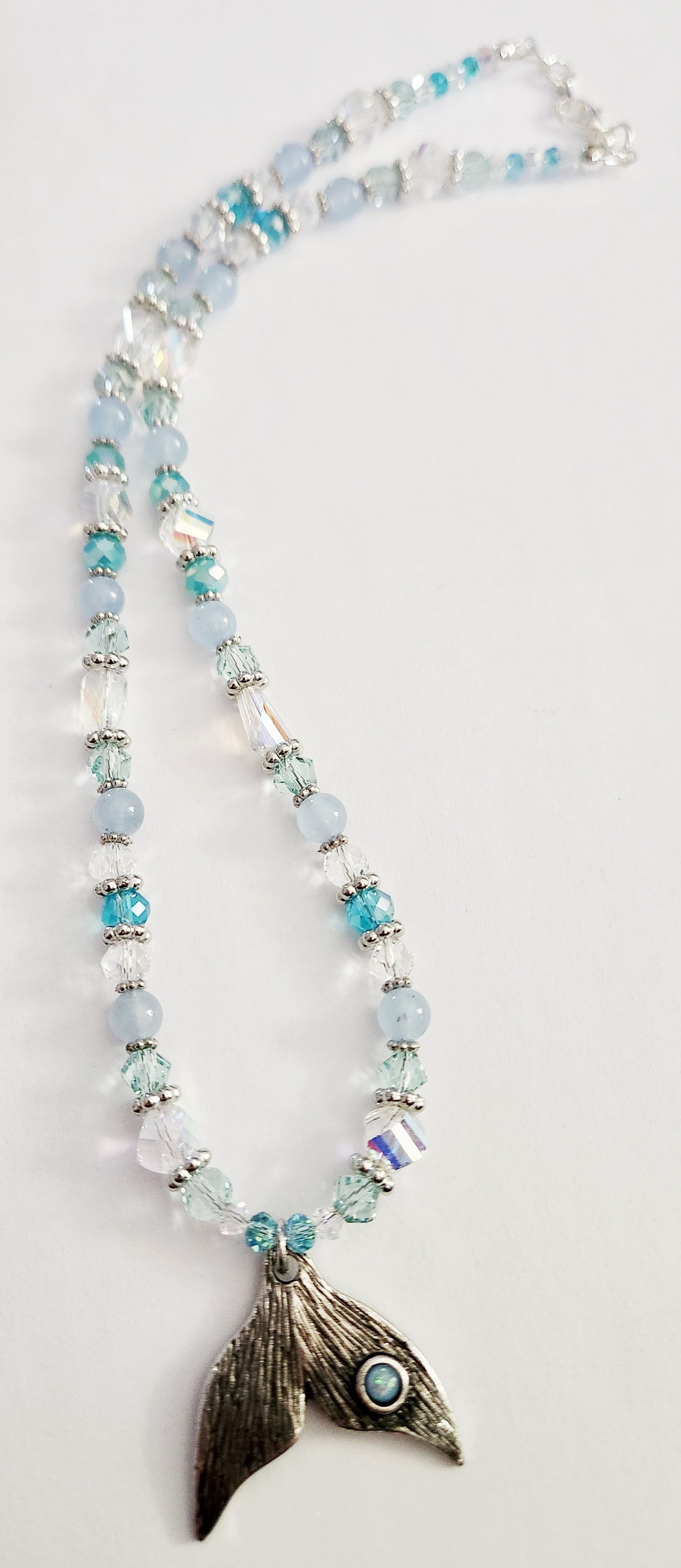 Silver whale tail gemstone necklace