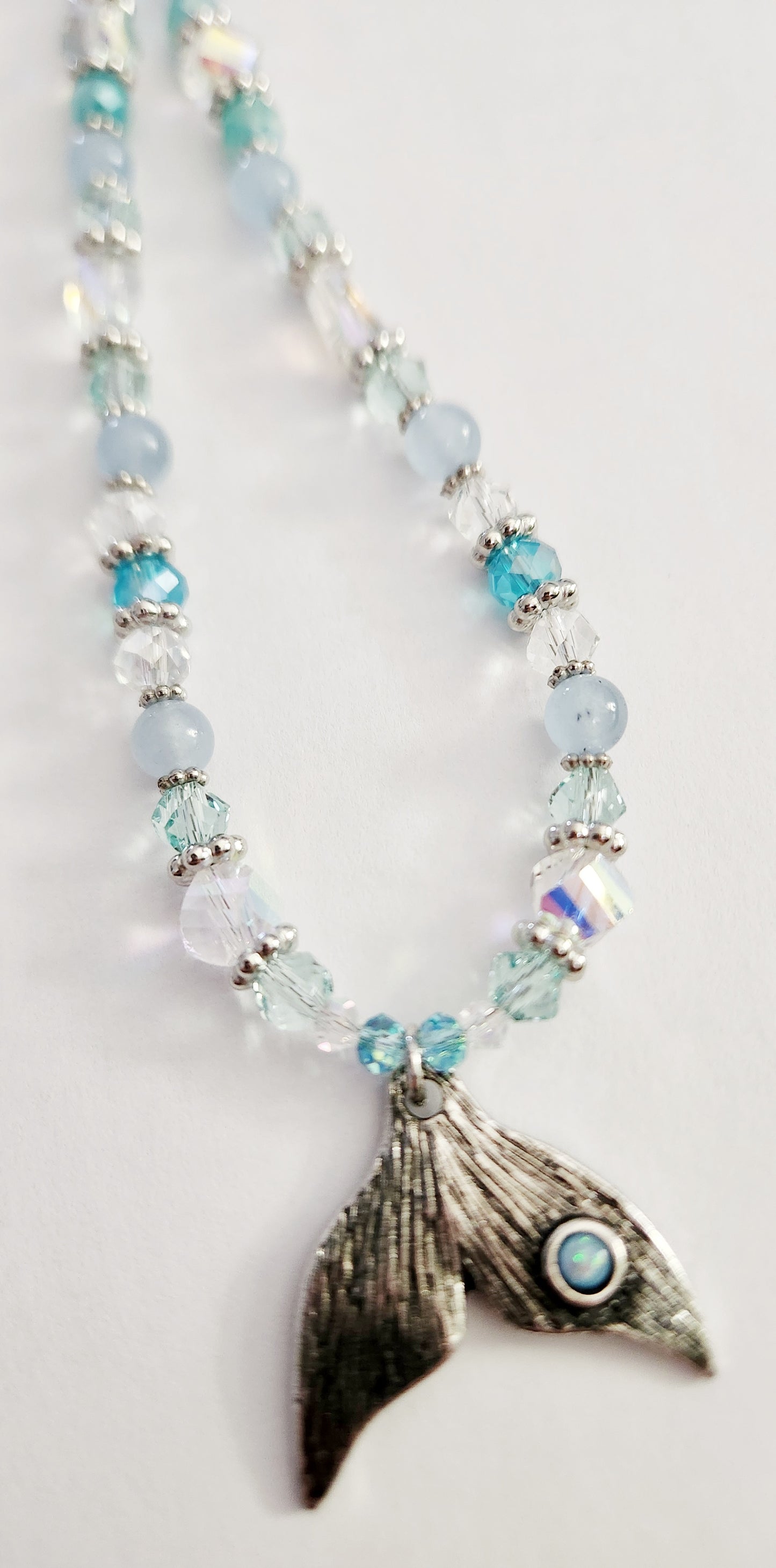 Silver whale tail gemstone necklace