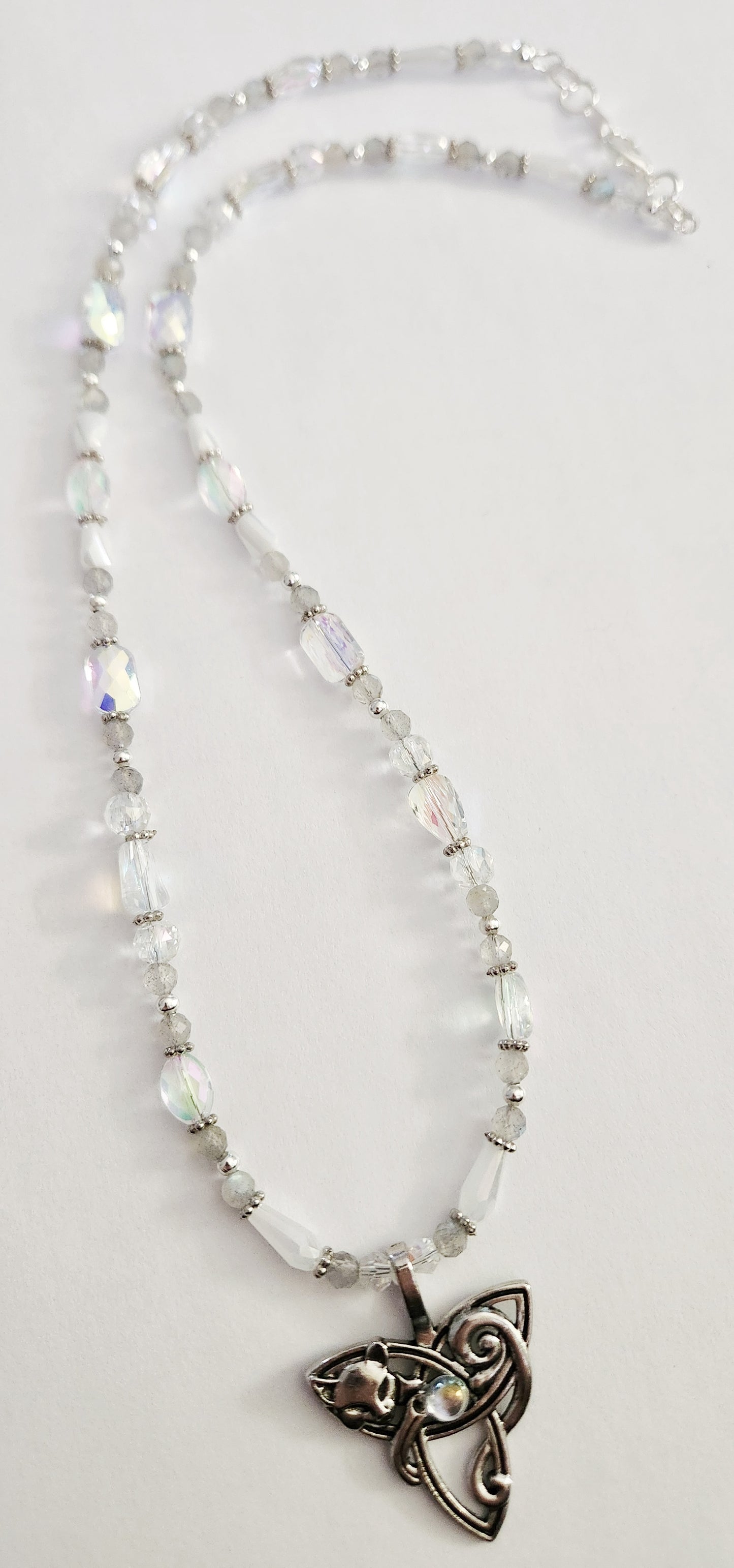 Silver fox Labradorite gemstone necklace, artisan silver jewelry