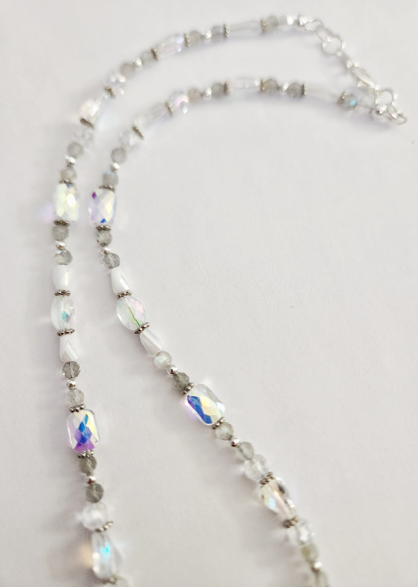 Silver fox Labradorite gemstone necklace, artisan silver jewelry