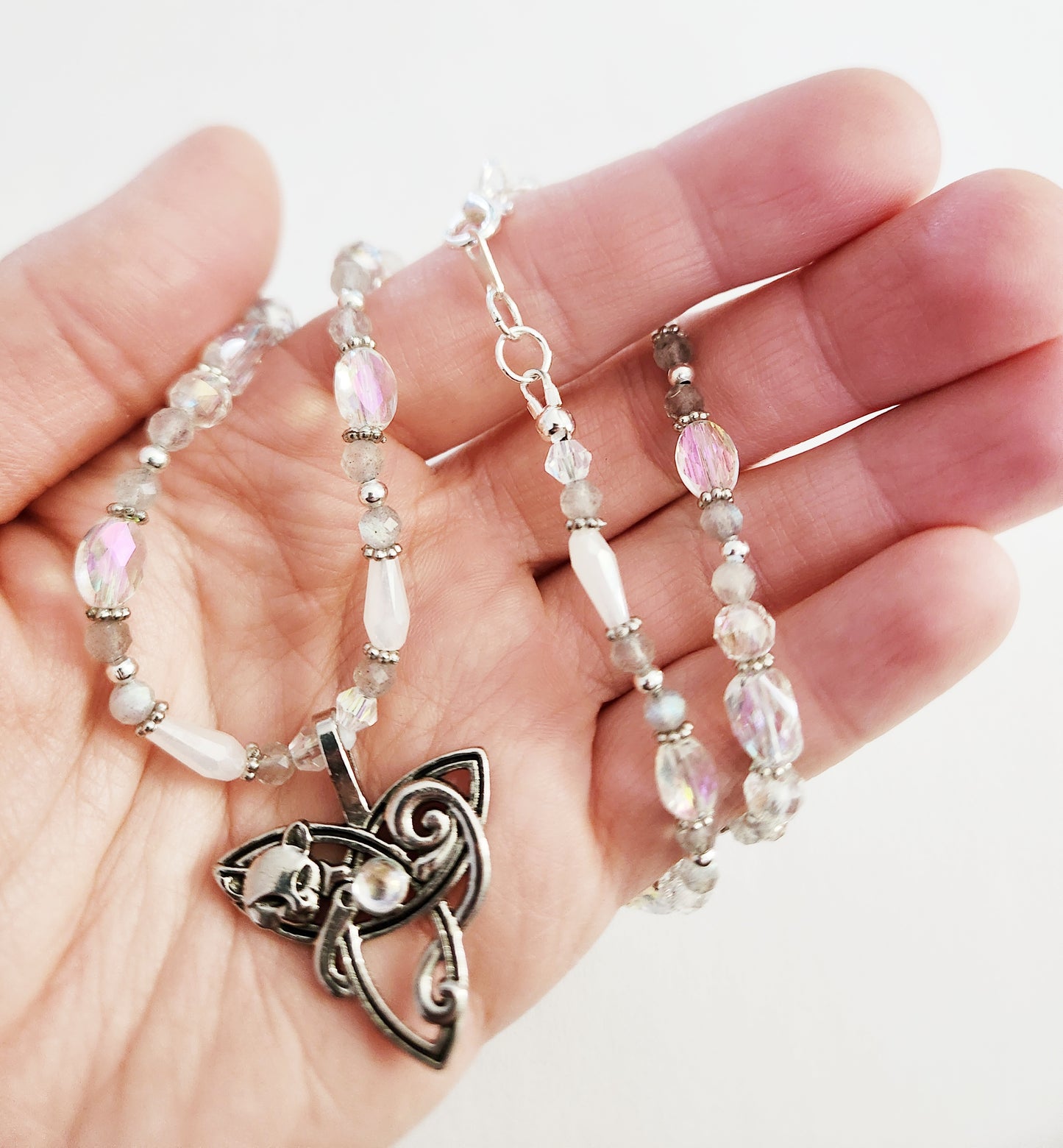 Silver fox Labradorite gemstone necklace, artisan silver jewelry