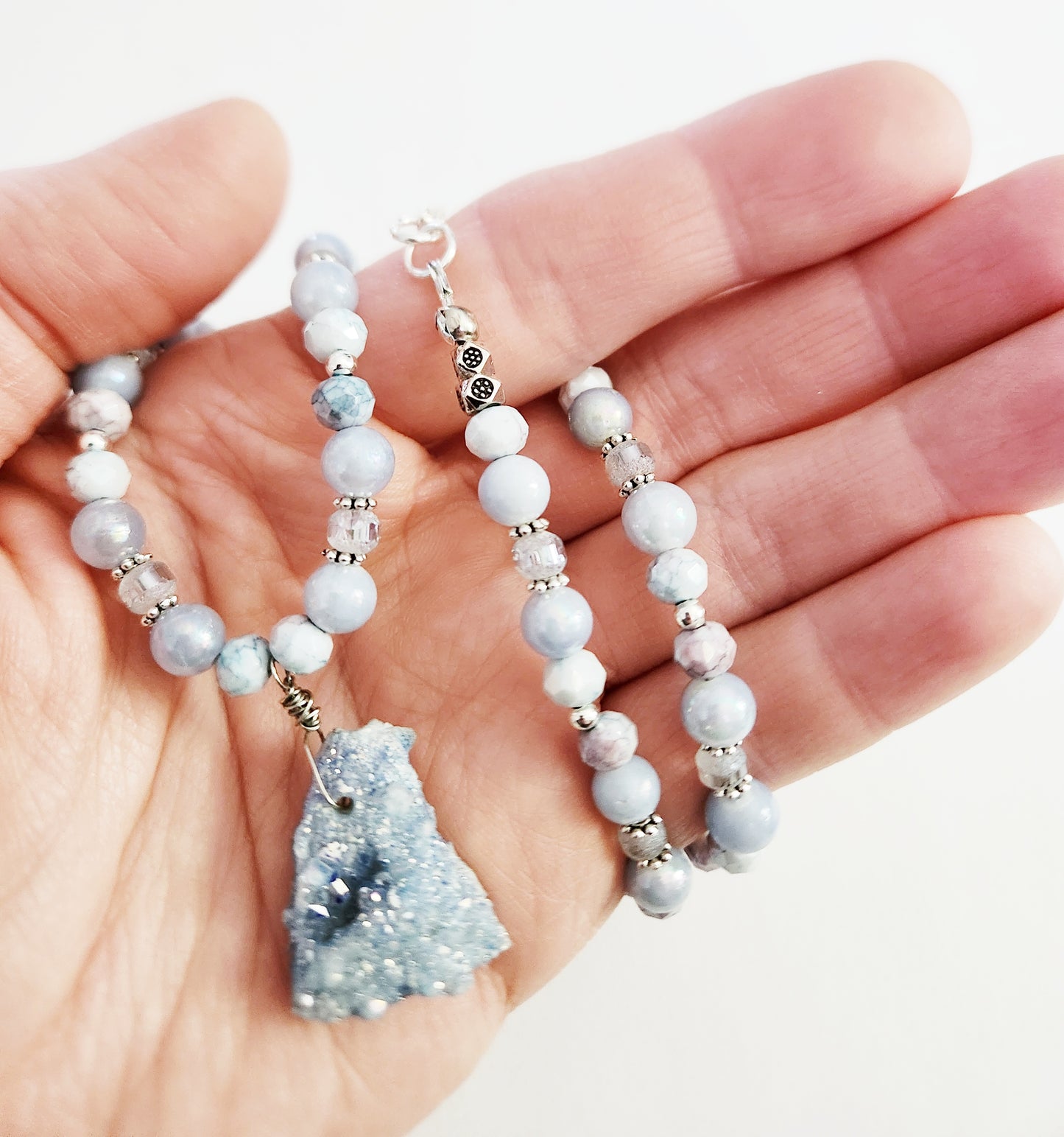 Blue Druzy Quartz gemstone necklace