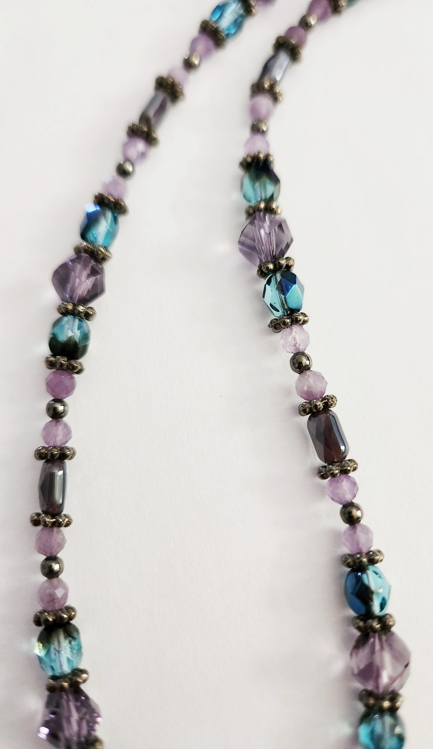 Purple butterfly beaded gemstone necklace