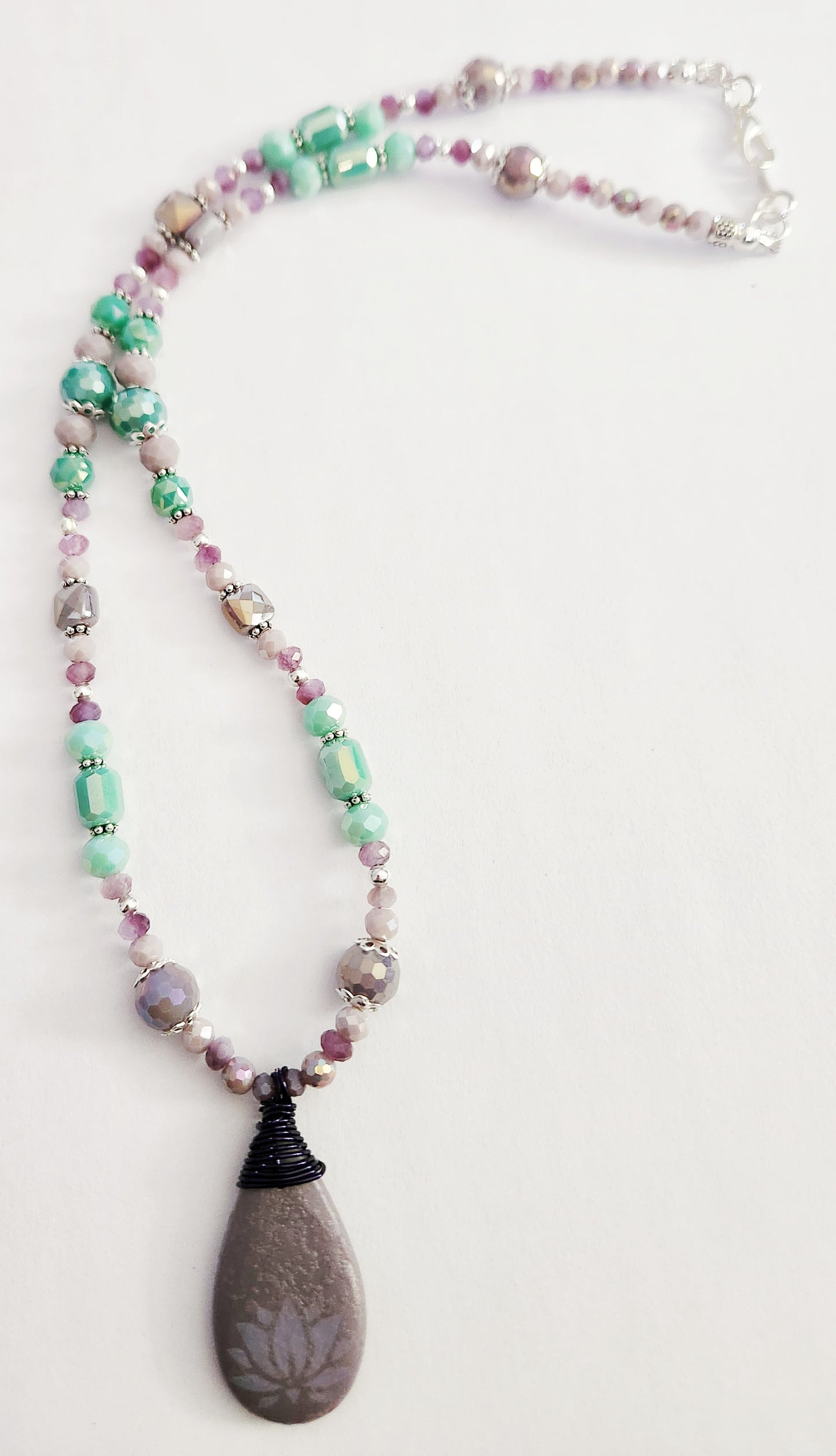 Lotus flower gemstone silver necklace