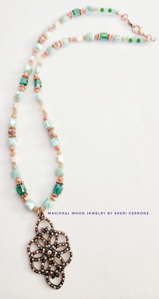 Rose gold crystal beaded necklace