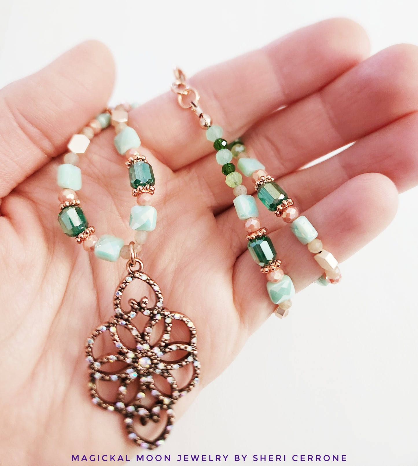 Rose gold crystal beaded necklace