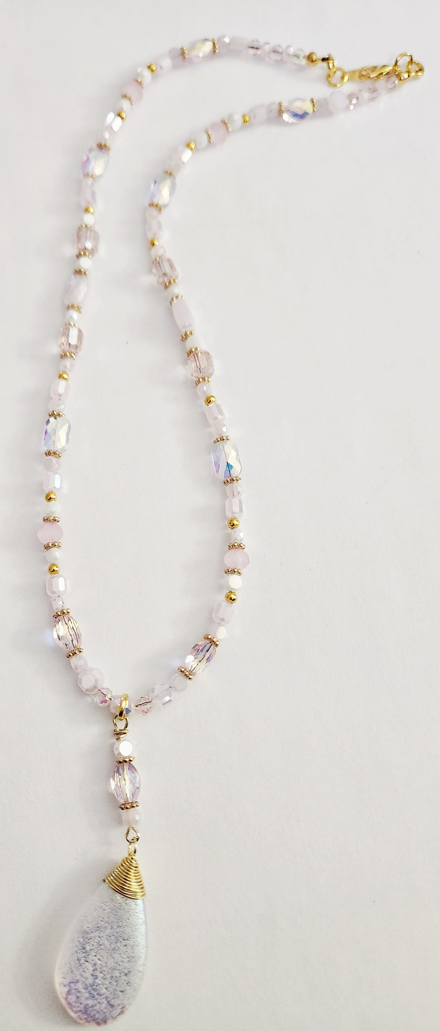 Czech glass teardrop gold wire wrapped necklace