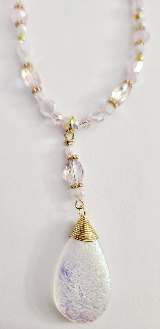 Czech glass teardrop gold wire wrapped necklace