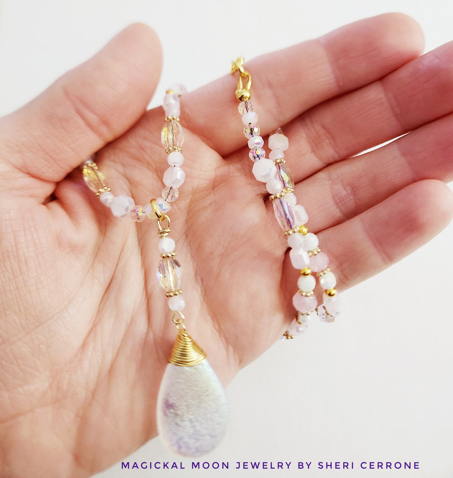 Czech glass teardrop gold wire wrapped necklace