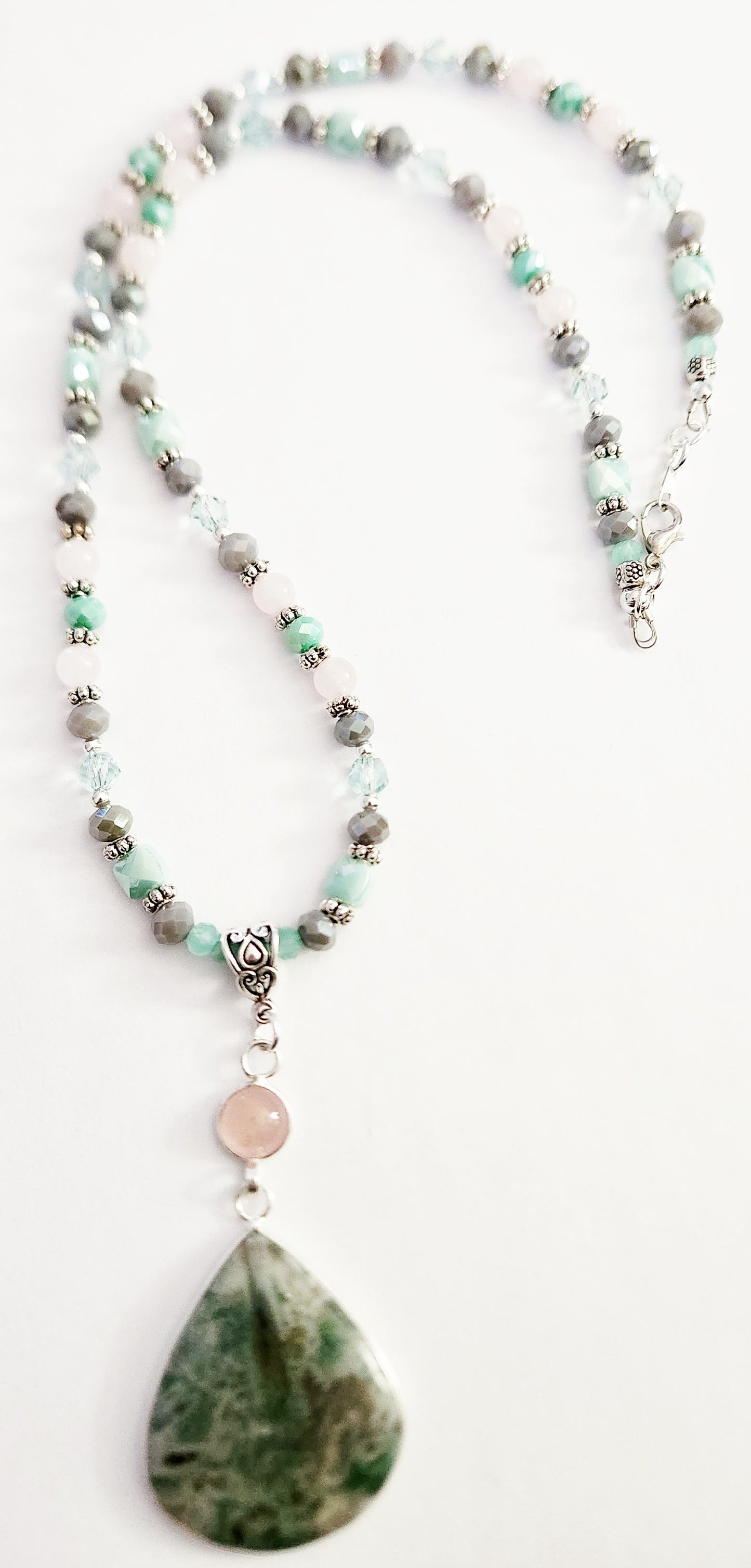 Tube Agate and Rose Quartz gemstone necklace