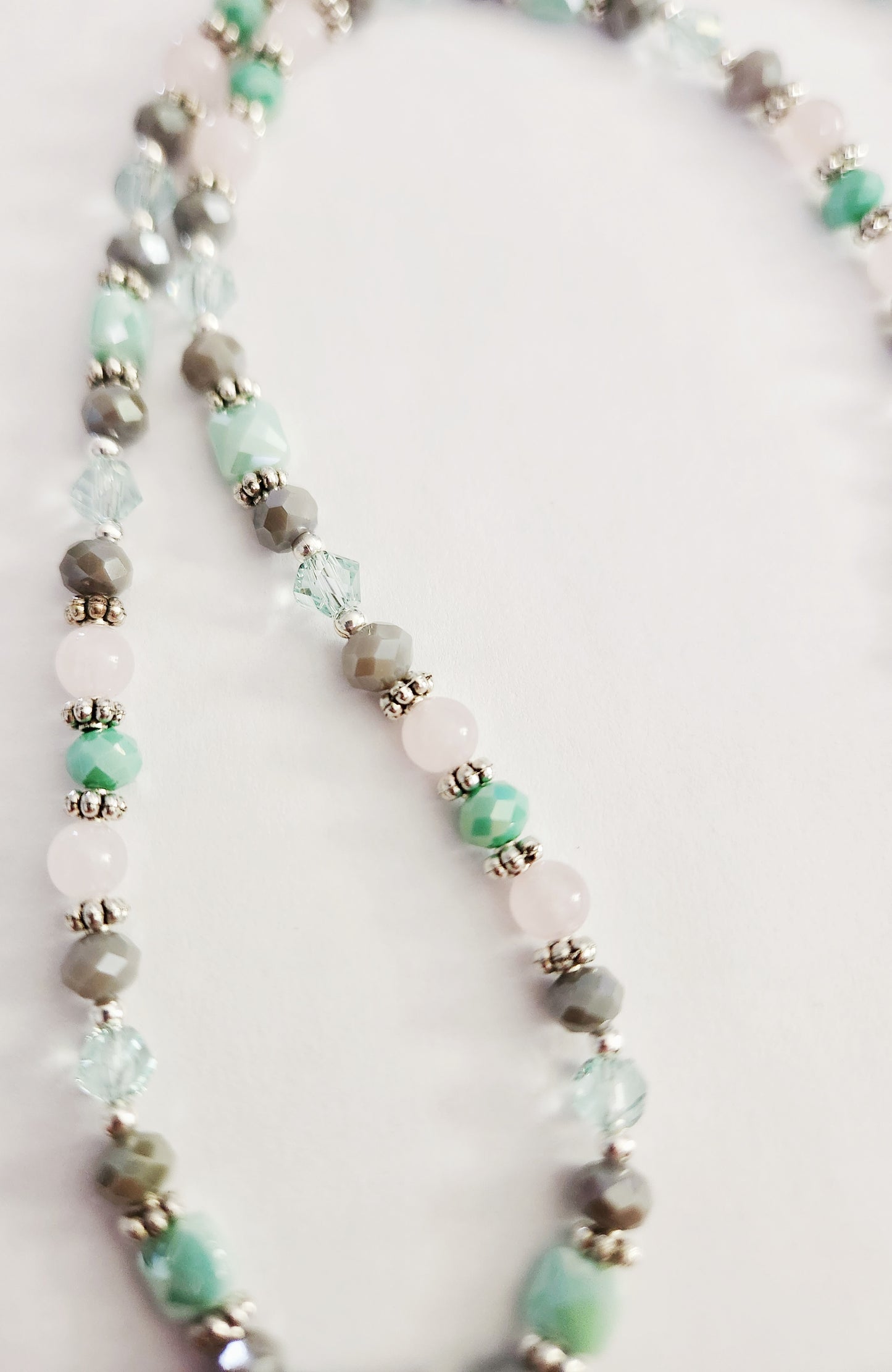 Tube Agate and Rose Quartz gemstone necklace