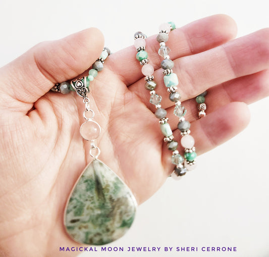 Tube Agate and Rose Quartz gemstone necklace