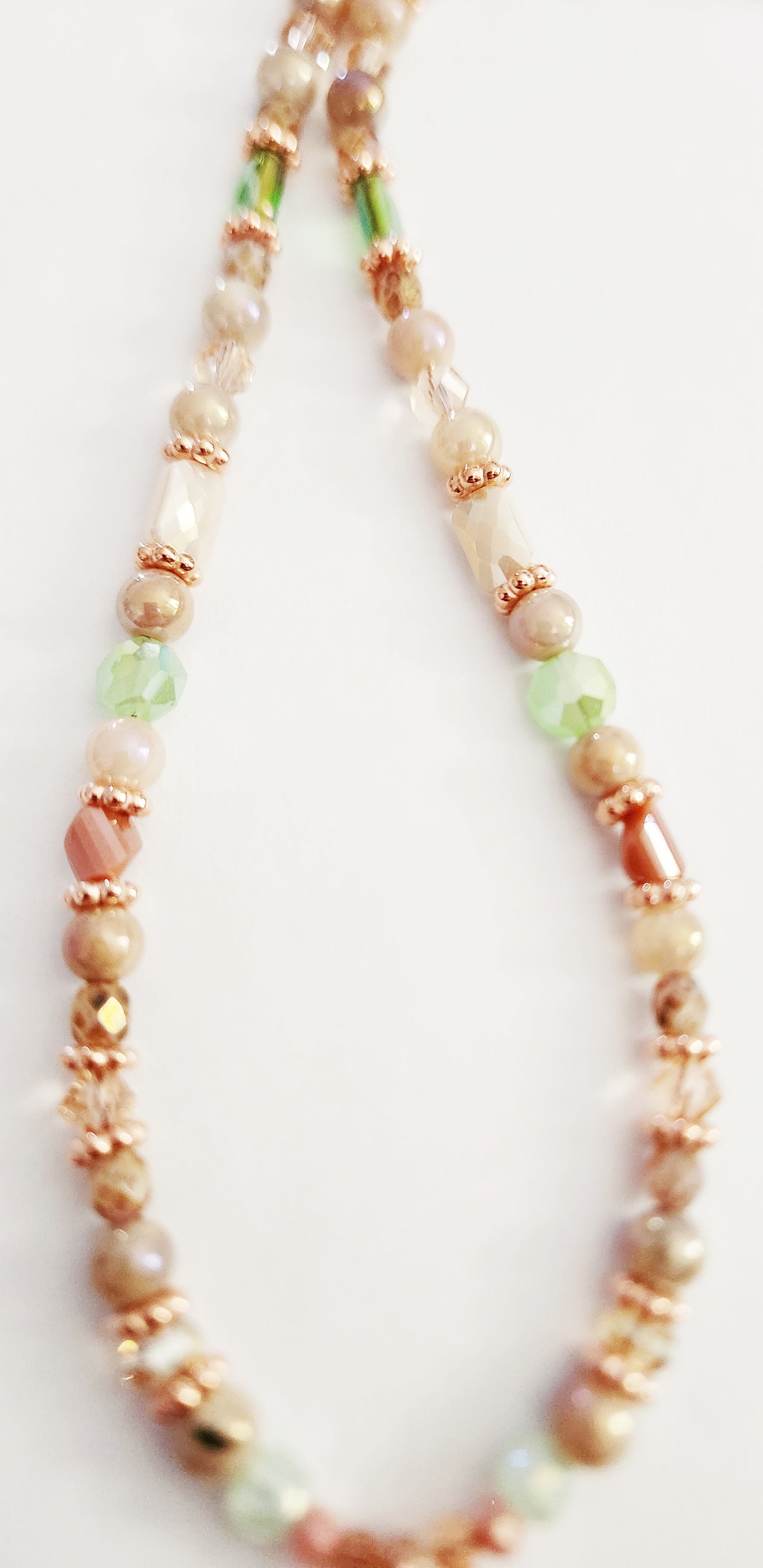 Rose gold crystal flower necklace with Peach Moonstone
