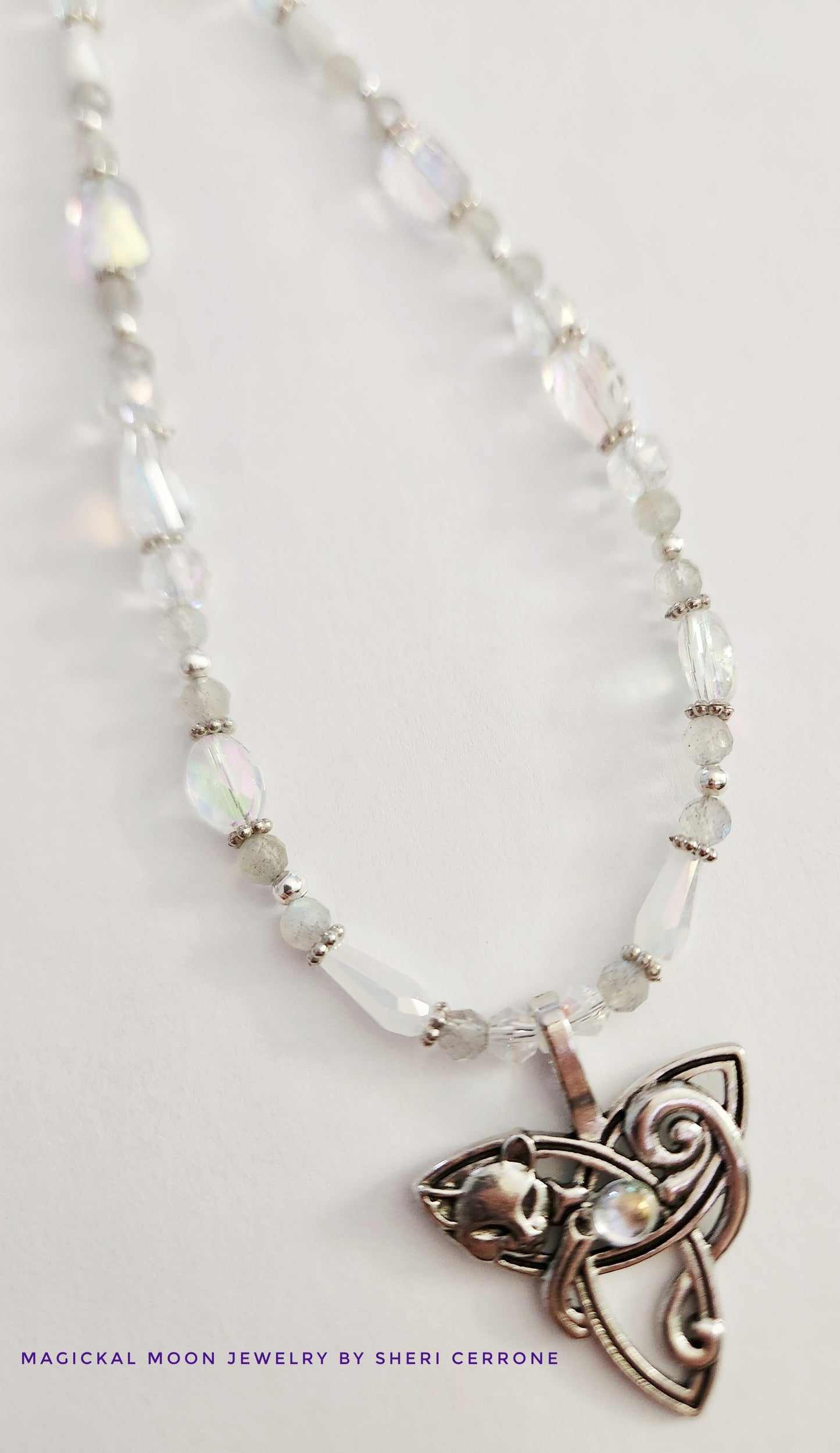 Silver fox Labradorite gemstone necklace, artisan silver jewelry