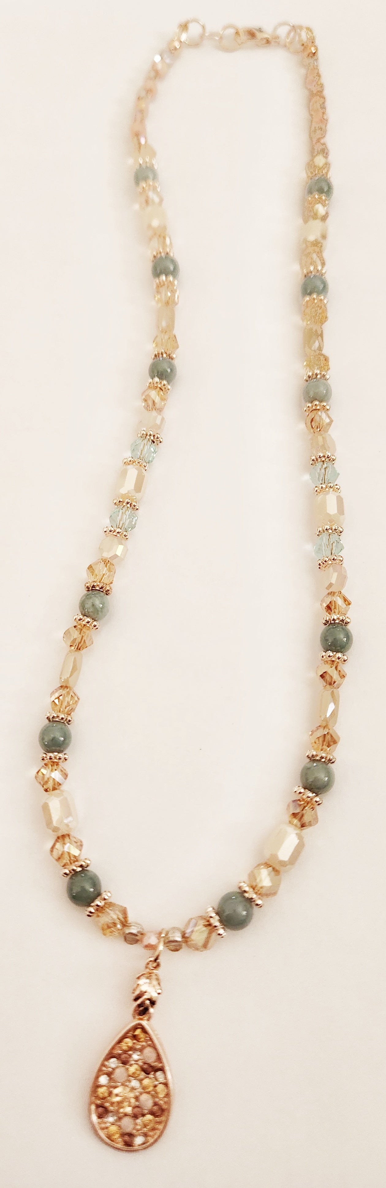 Rose gold crystal necklace with Jadeite gemstones