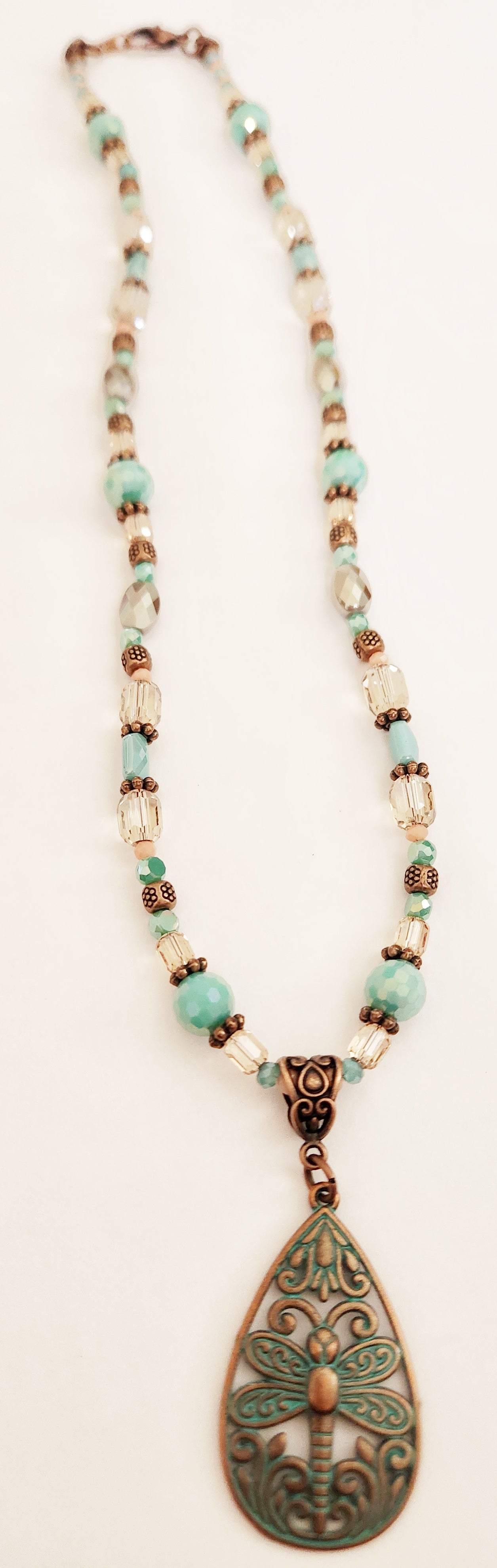 Copper and patina dragonfly necklace