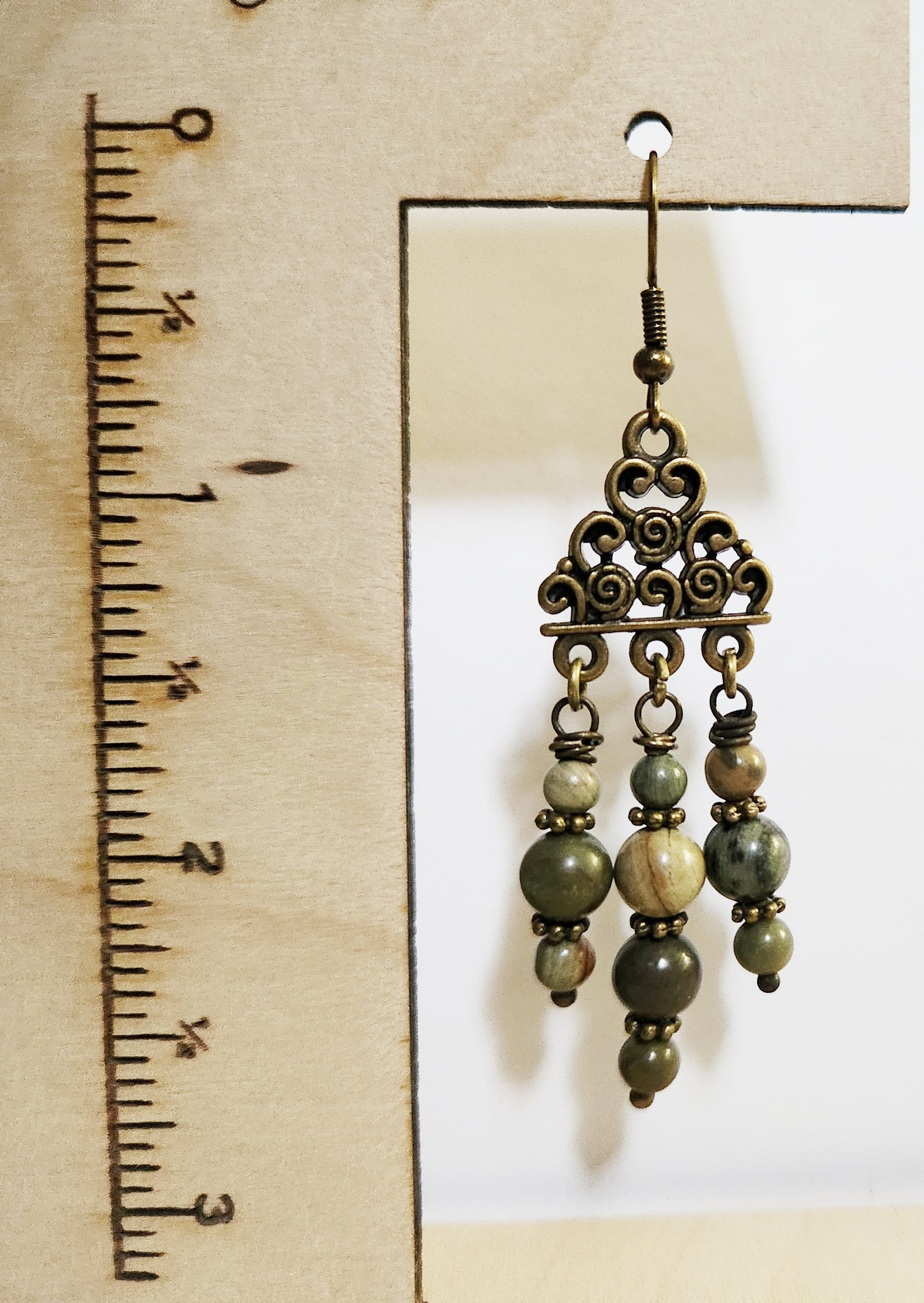 Dark gold chandelier Silver leaf Agate gemstone earrings