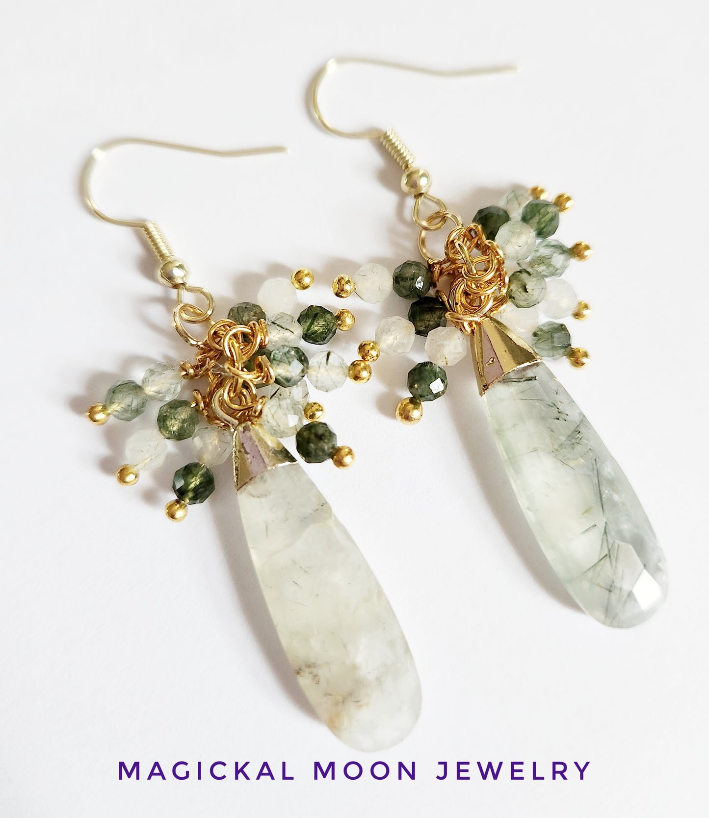 Prehnite gemstone teardrop dangle earrings