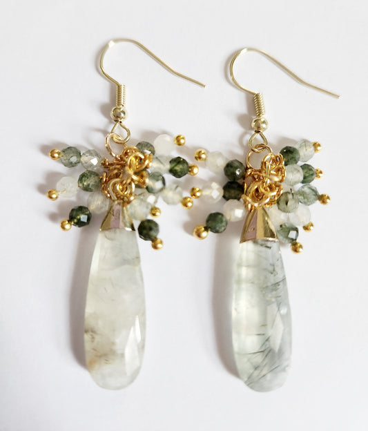 Prehnite gemstone teardrop dangle earrings