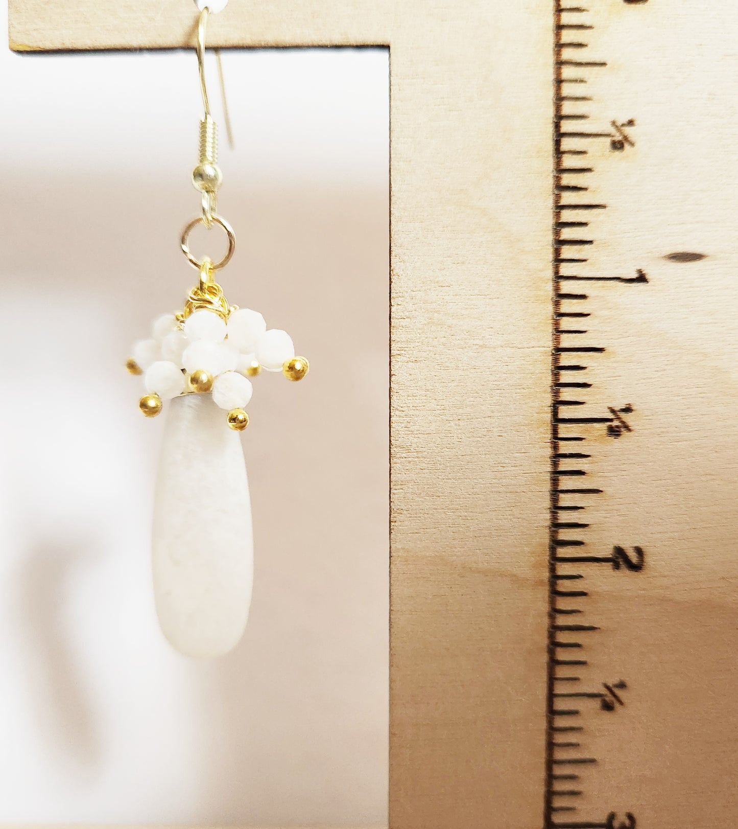 Blue Moonstone gemstone teardrop dangle earrings