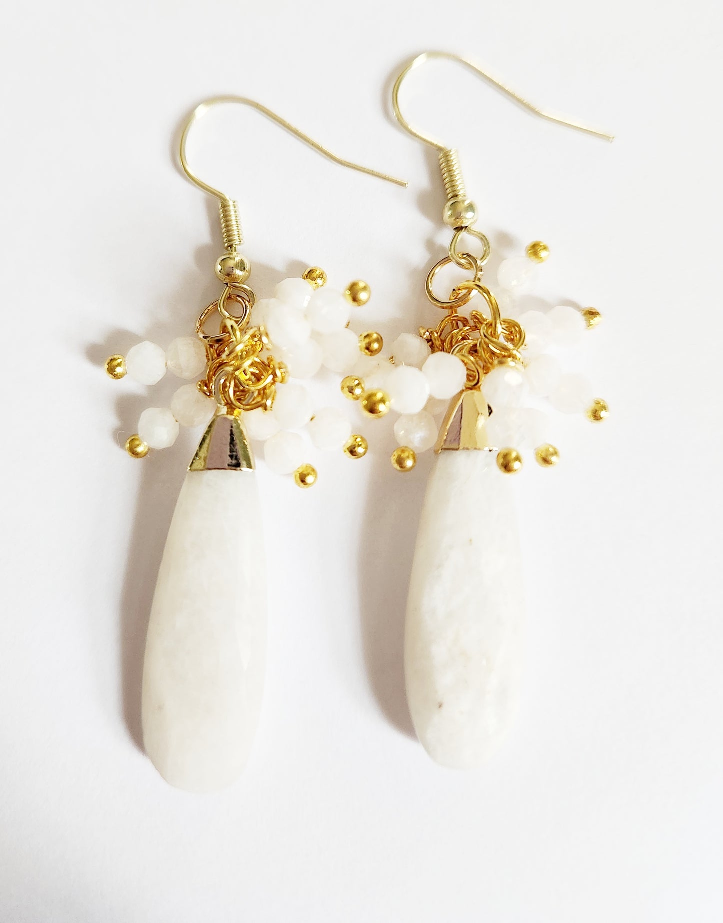 Blue Moonstone gemstone teardrop dangle earrings