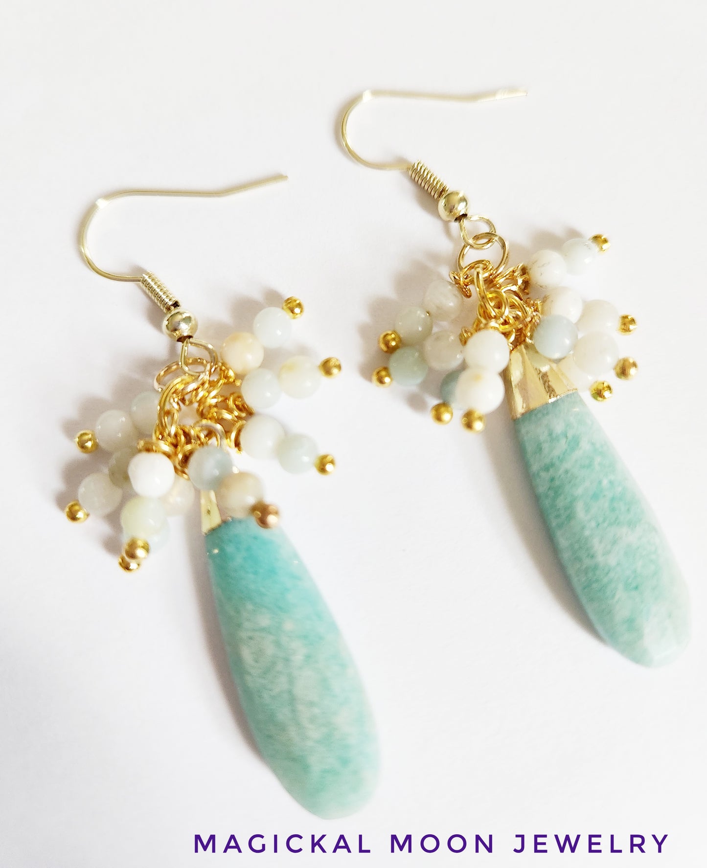 Brazilian Amazonite gemstone teardrop dangle earrings
