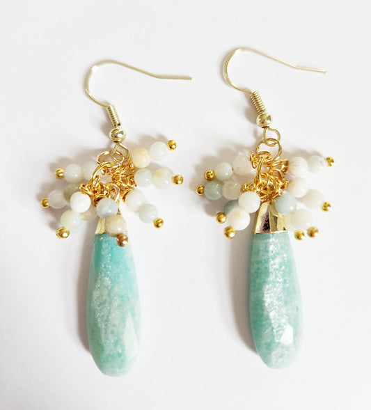 Brazilian Amazonite gemstone teardrop dangle earrings