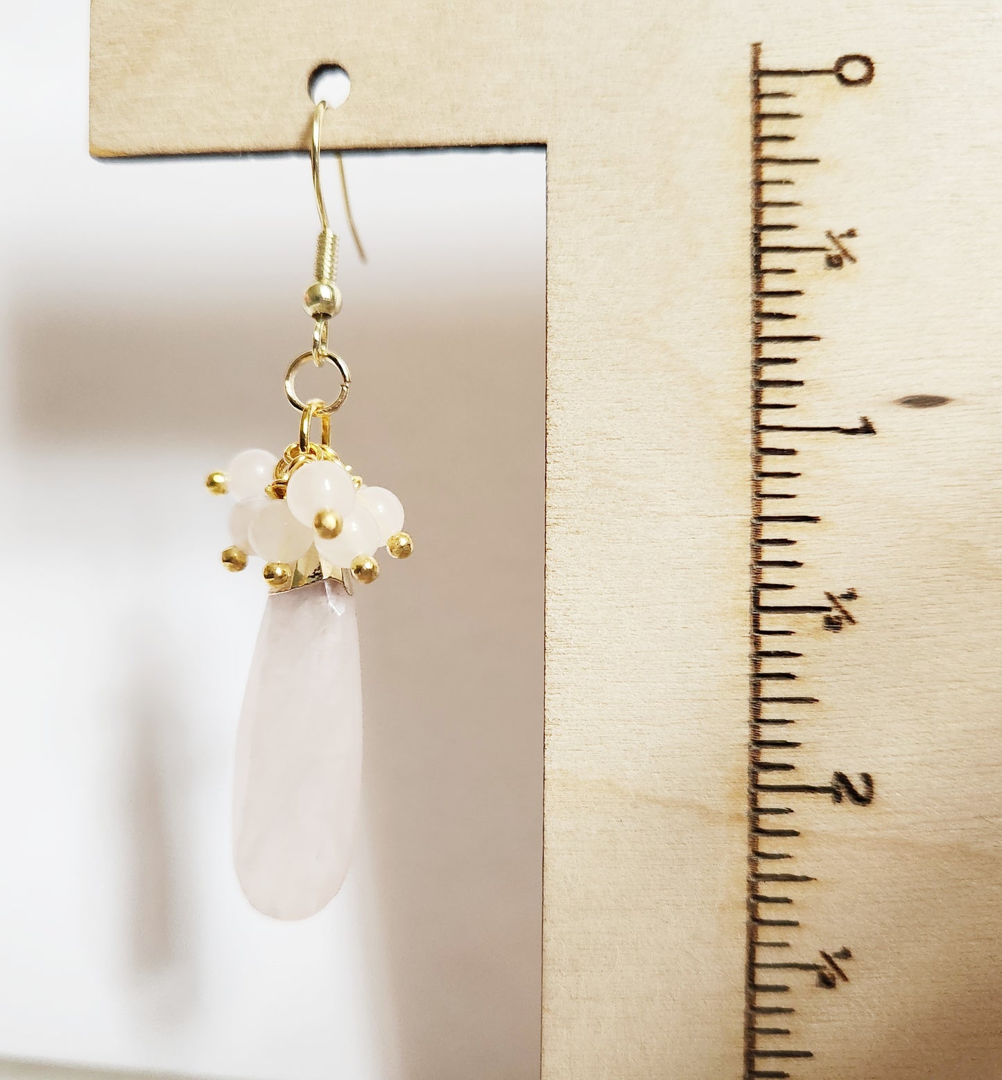 Rose Quartz gemstone teardrop dangle earrings