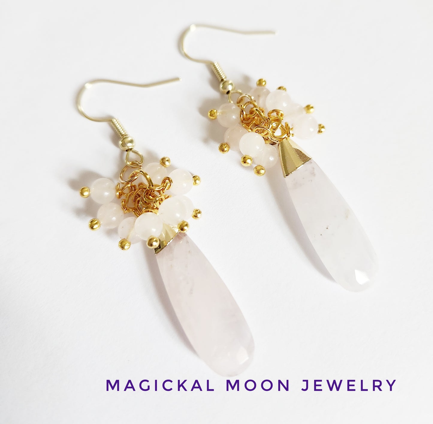 Rose Quartz gemstone teardrop dangle earrings