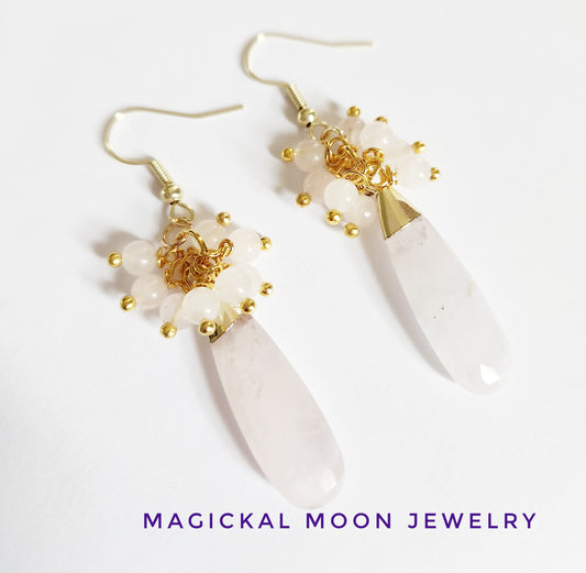 Rose Quartz gemstone teardrop dangle earrings