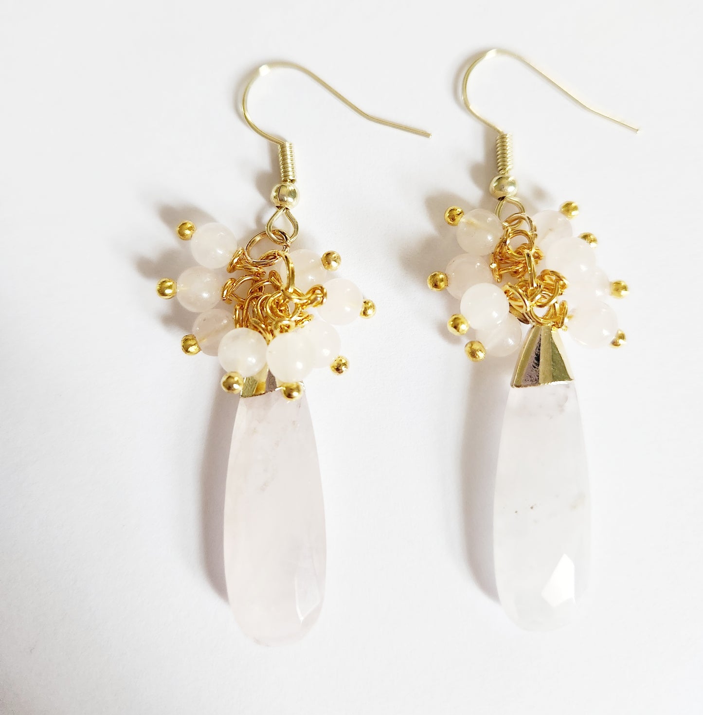 Rose Quartz gemstone teardrop dangle earrings
