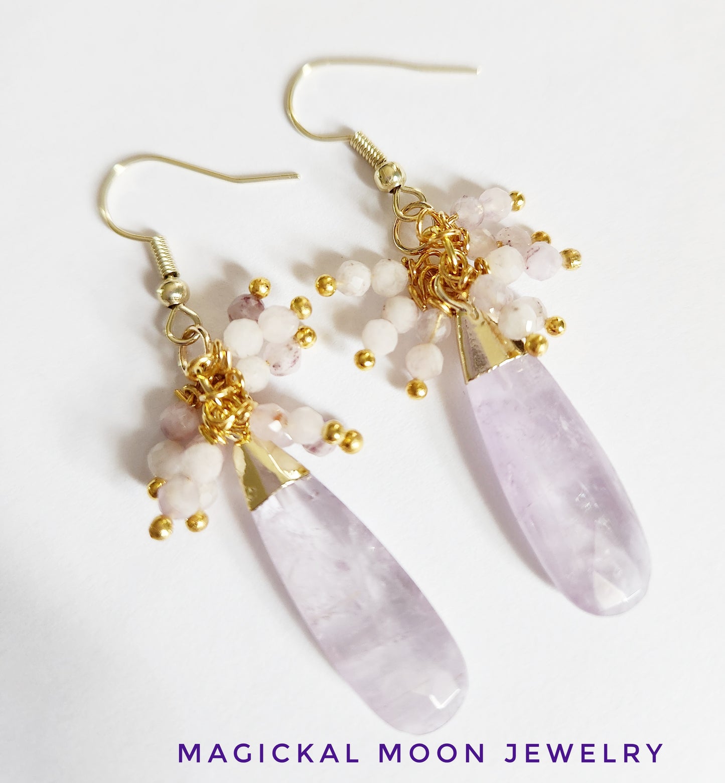 Lavender Amethyst gemstone teardrop dangle earrings