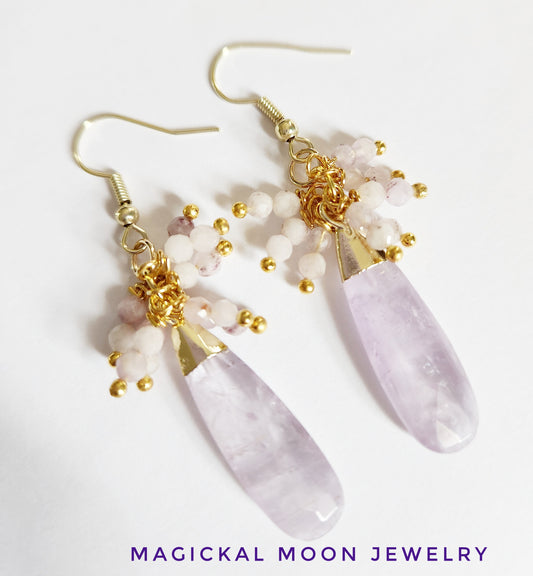 Lavender Amethyst gemstone teardrop dangle earrings