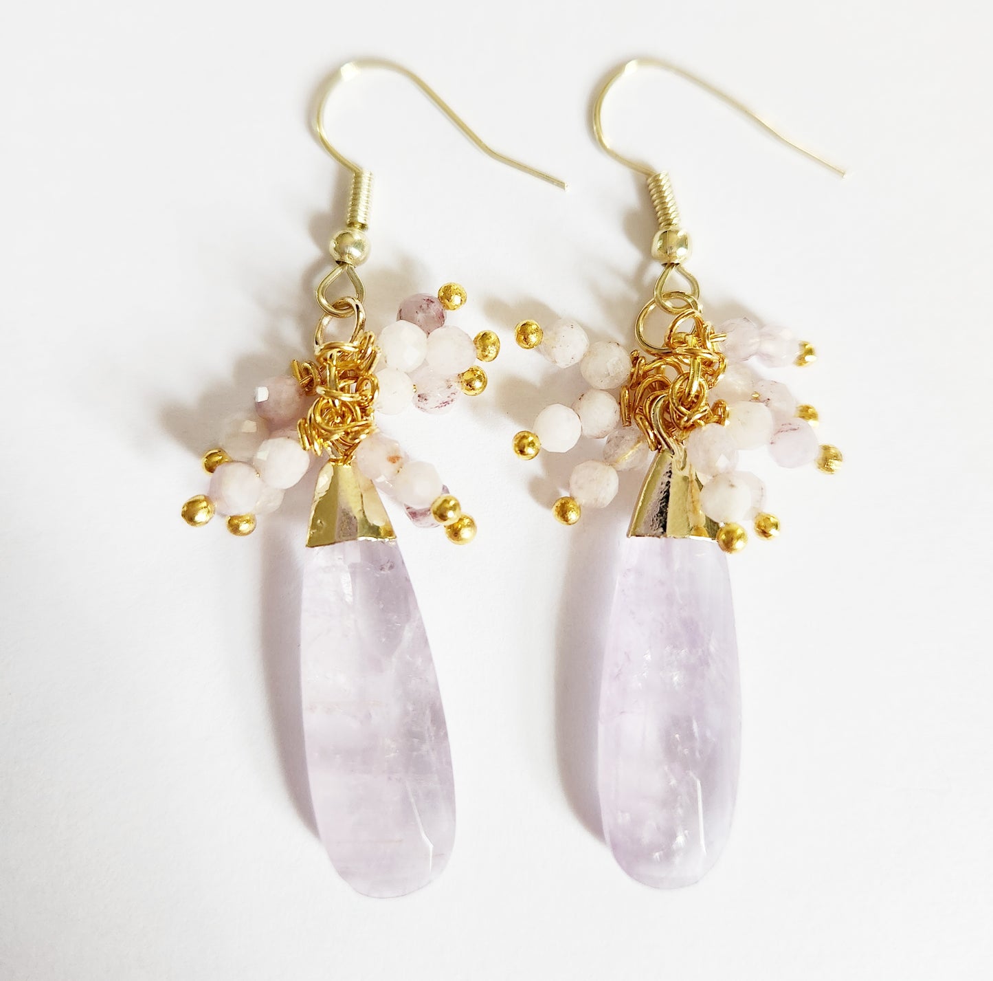 Lavender Amethyst gemstone teardrop dangle earrings