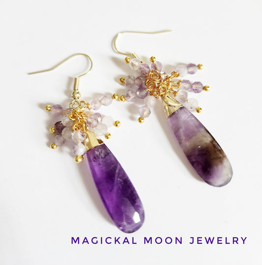 Amethyst gemstone teardrop dangle earrings