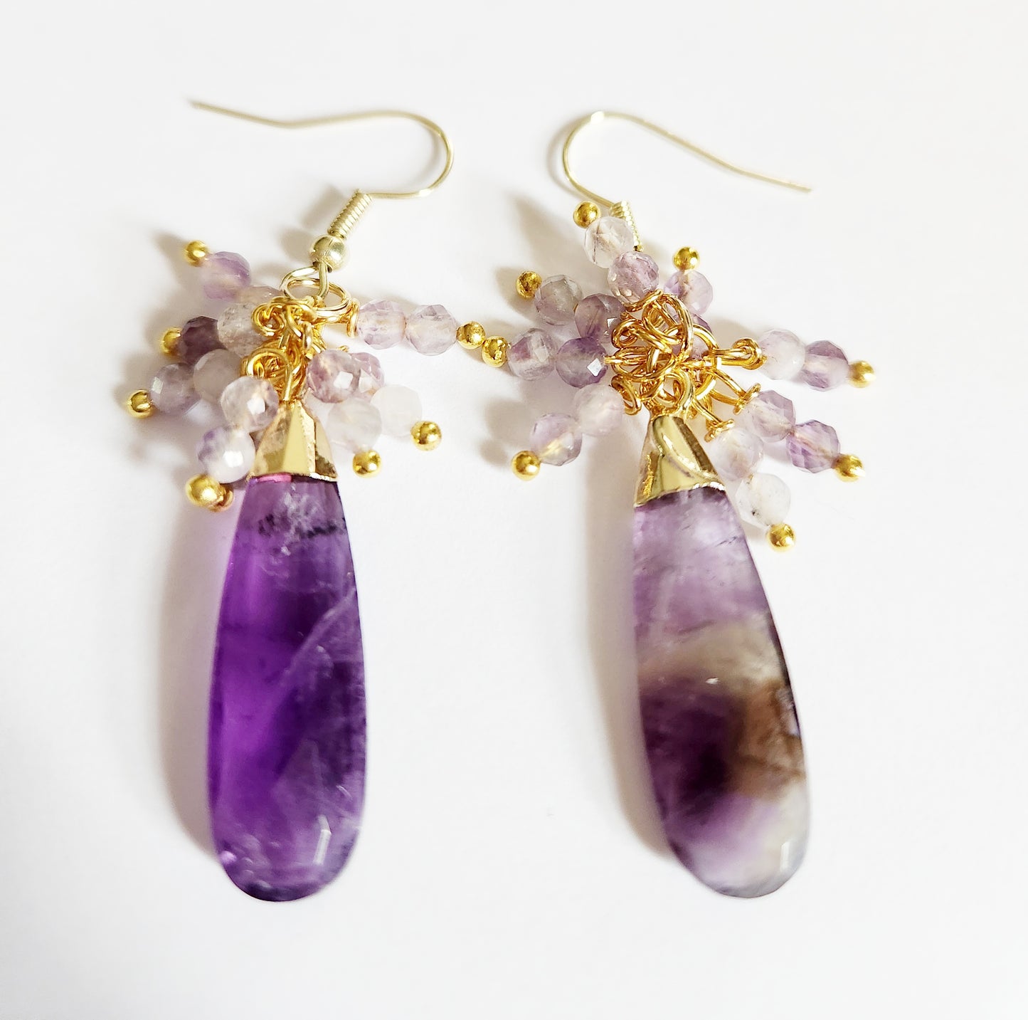 Amethyst gemstone teardrop dangle earrings